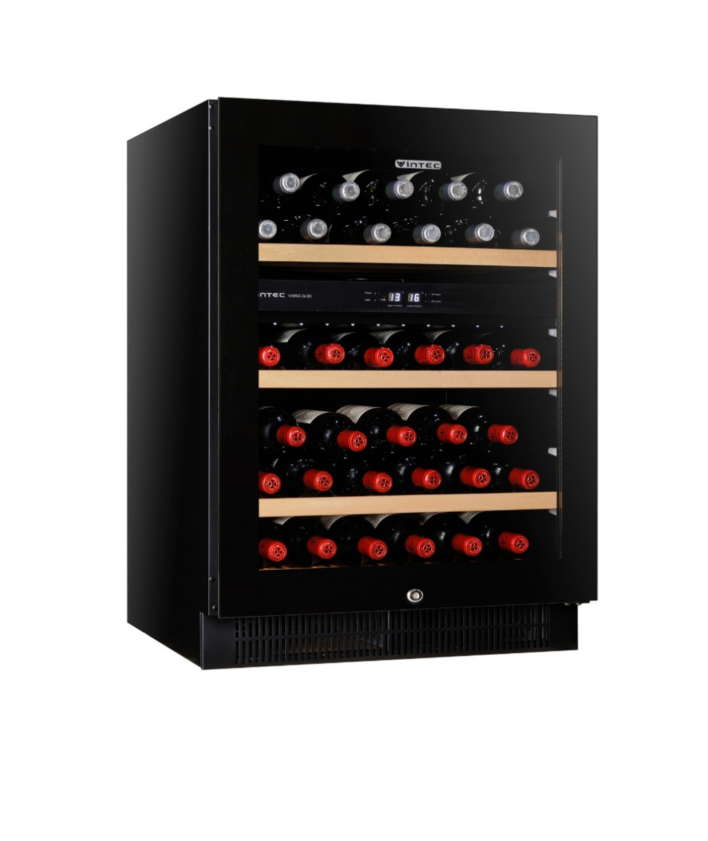 VINTEC 50-Bottle Dual Zone Cellaring & Serving Wine Cabinet with Black Borderless Glass Frame - Wine Chiller