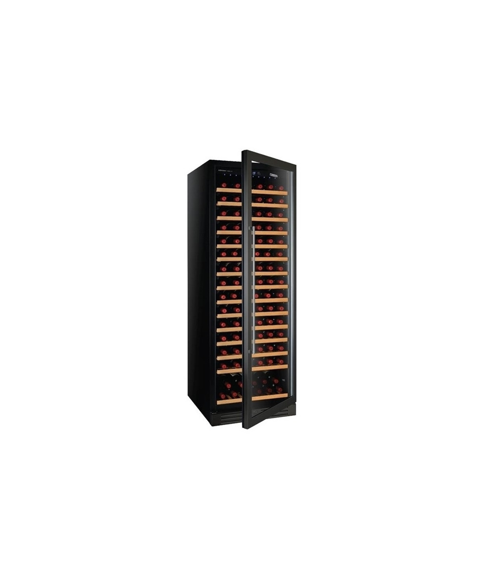 VINTEC 166-Bottle Single Zone Cellaring Wine Cabinet with Black Glass Frame - Wine Chiller